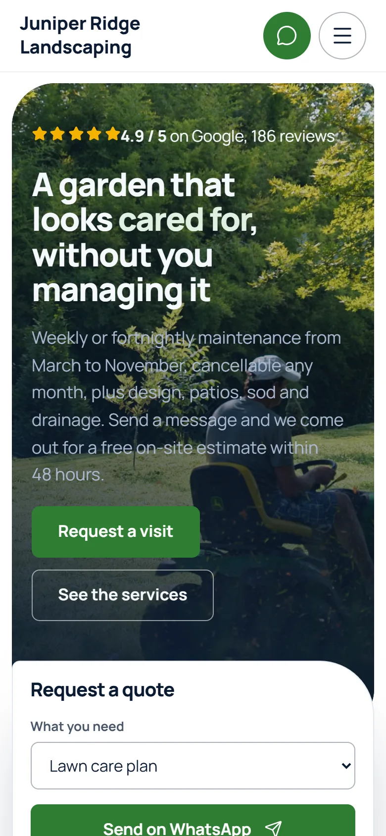 A business website made by BeeVitrine, on a phone