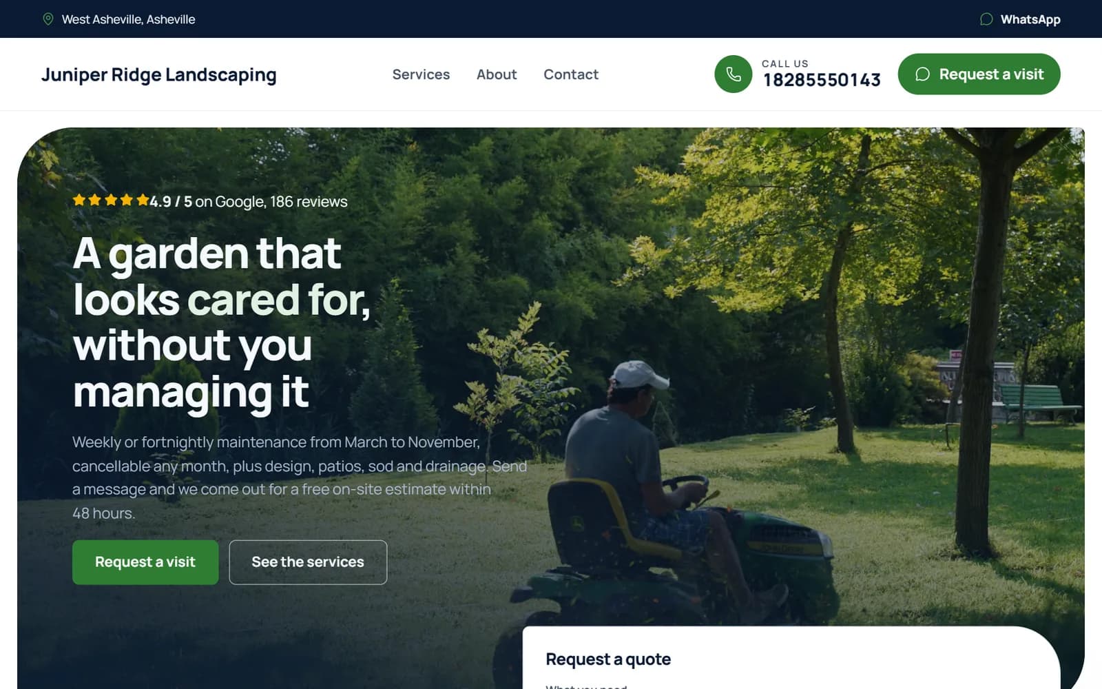 Juniper Ridge Landscaping's home page, a site built by BeeVitrine