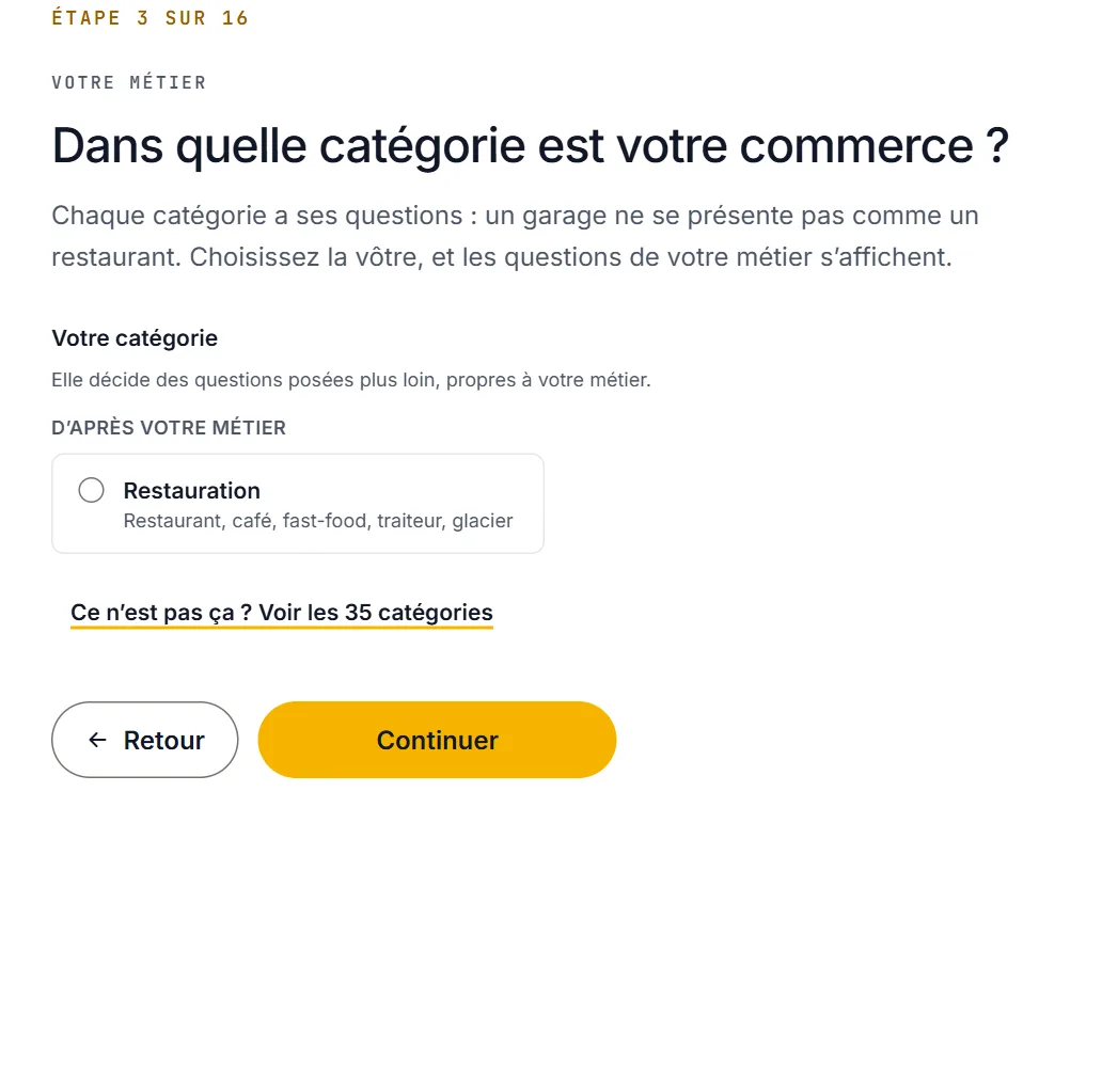 Le choix de la catégorie dans le formulaire de création de BeeVitrine