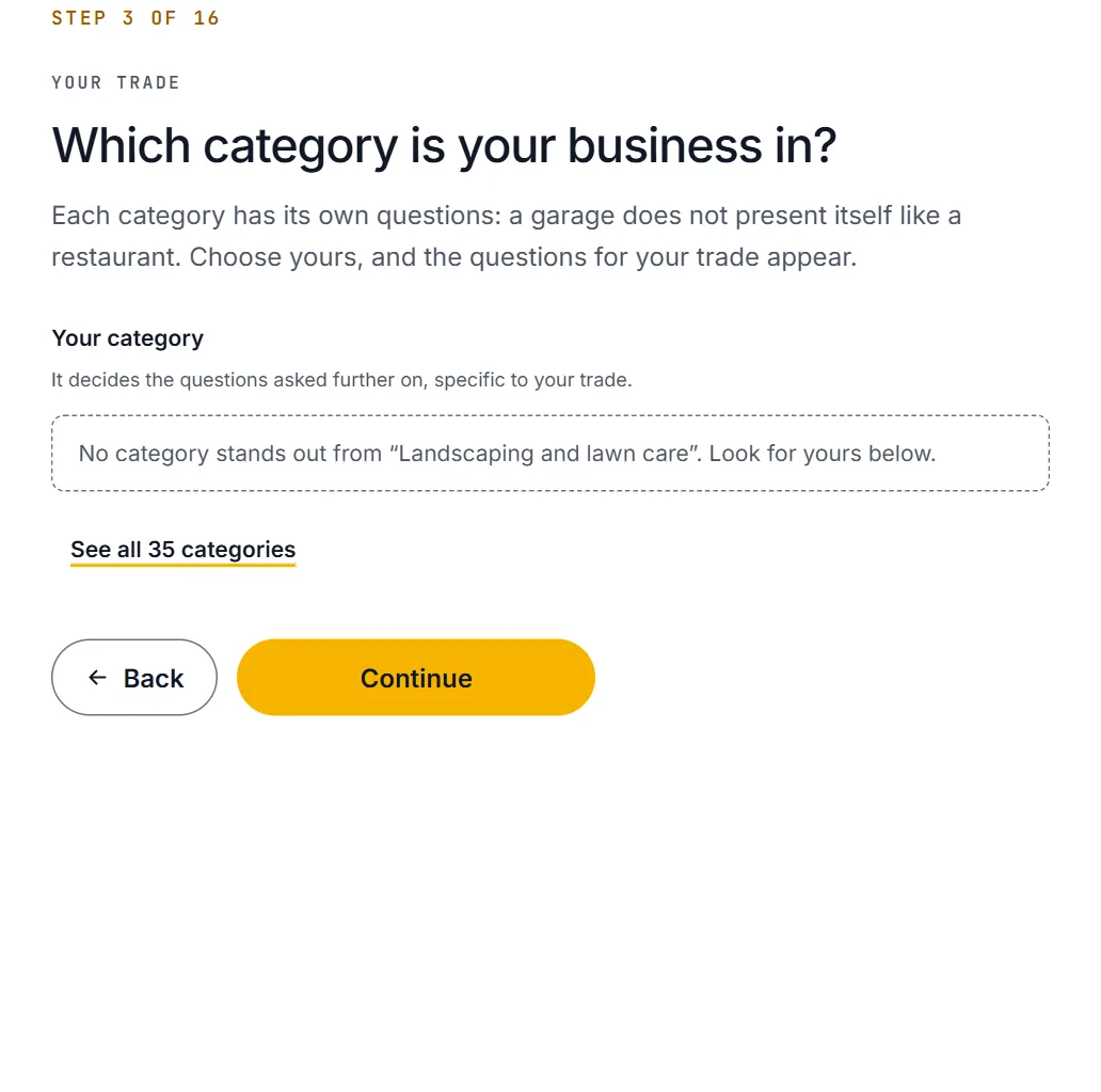 Choosing the category in the BeeVitrine creation form