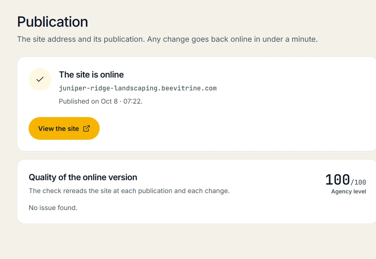 The quality check of an online site, with its score