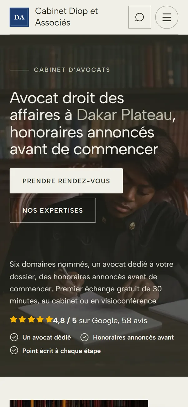 Le premier écran de Cabinet Diop et Associés sur téléphone