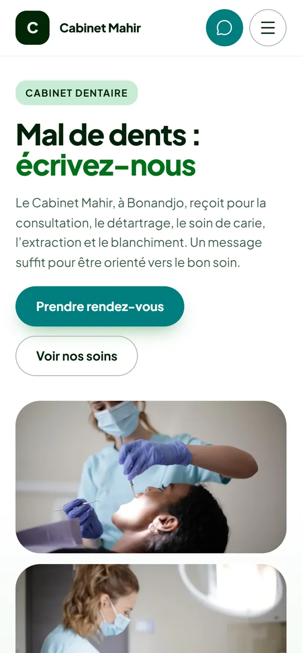 Le premier écran de Cabinet Mahir sur téléphone
