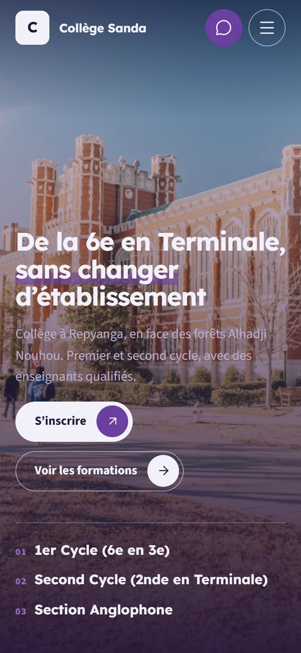 Le premier écran de Collège Sanda sur téléphone