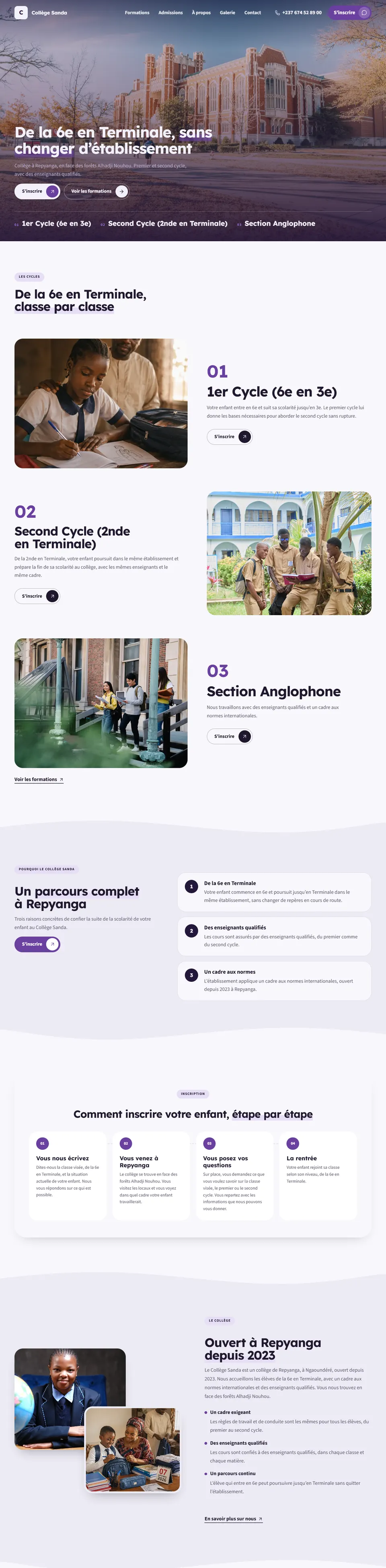 Le site d’exemple d’un commerce : Collège