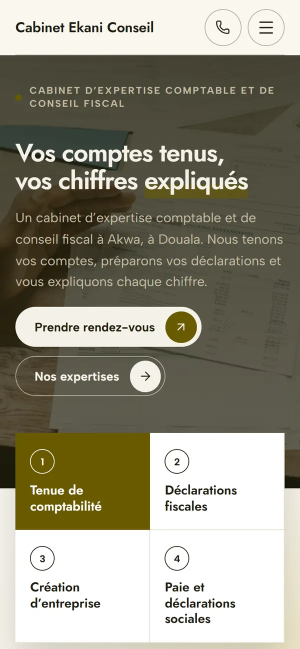 Le premier écran de Cabinet Ekani Conseil sur téléphone
