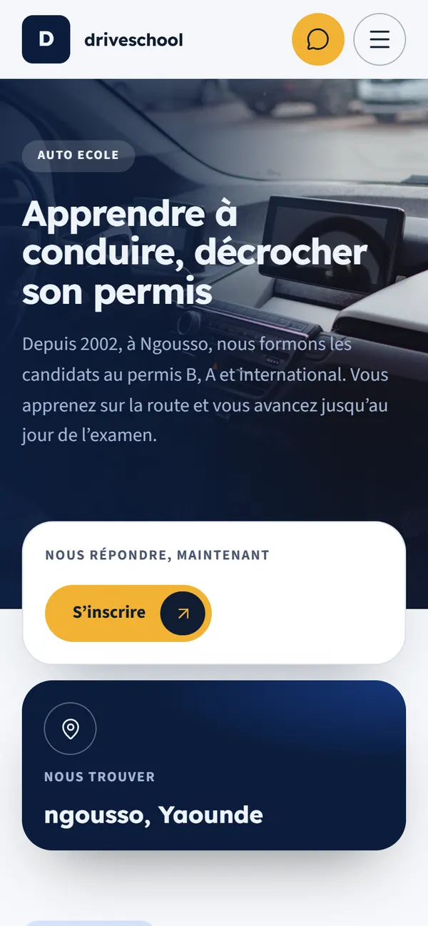 Le premier écran de driveschool sur téléphone