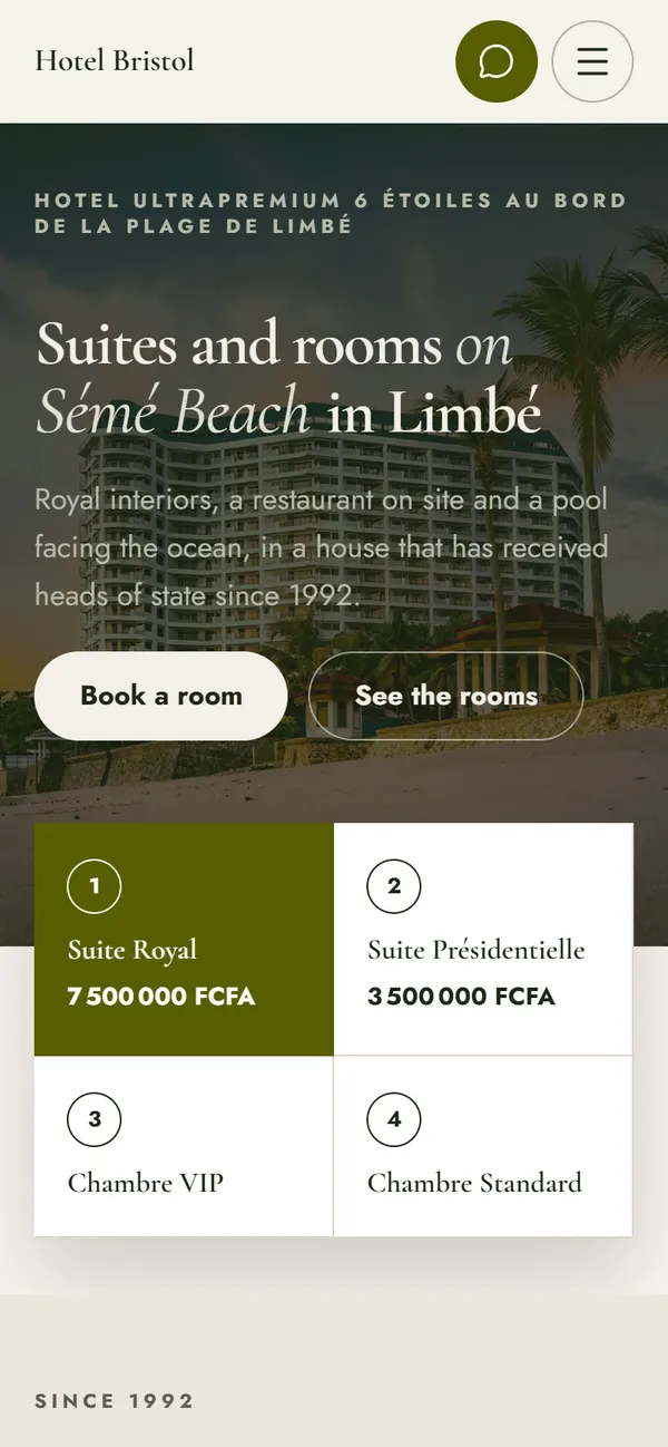 Le premier écran de Hotel Bristol sur téléphone