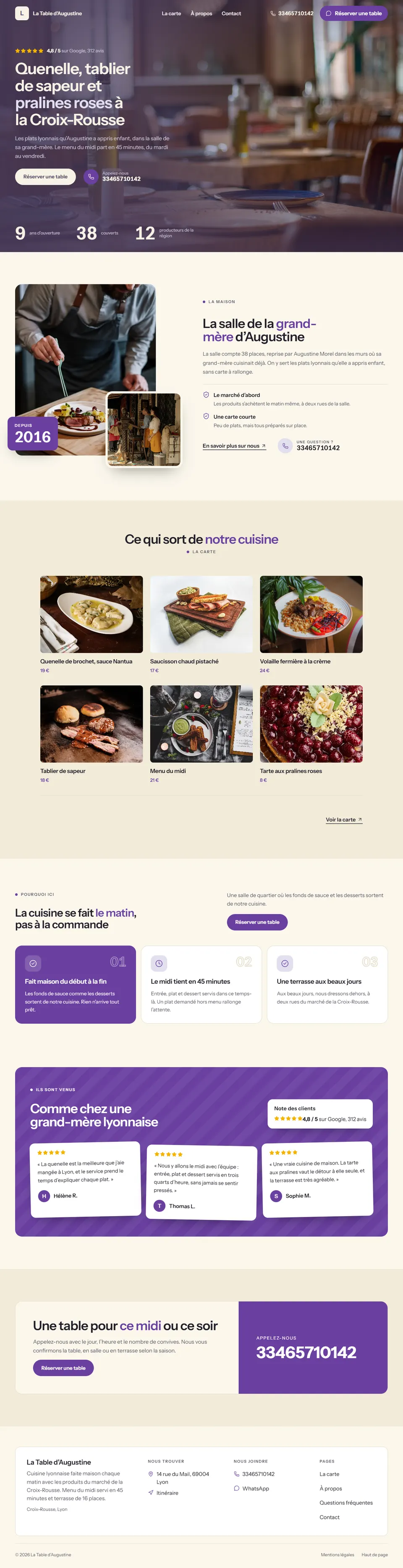 Le site d’exemple d’un commerce : Restaurant de cuisine lyonnaise