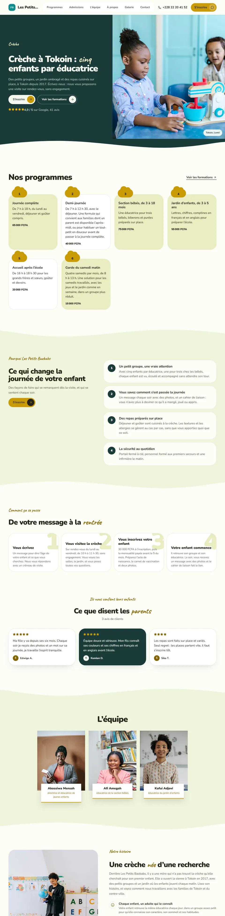 Le site d’exemple d’un commerce : Crèche