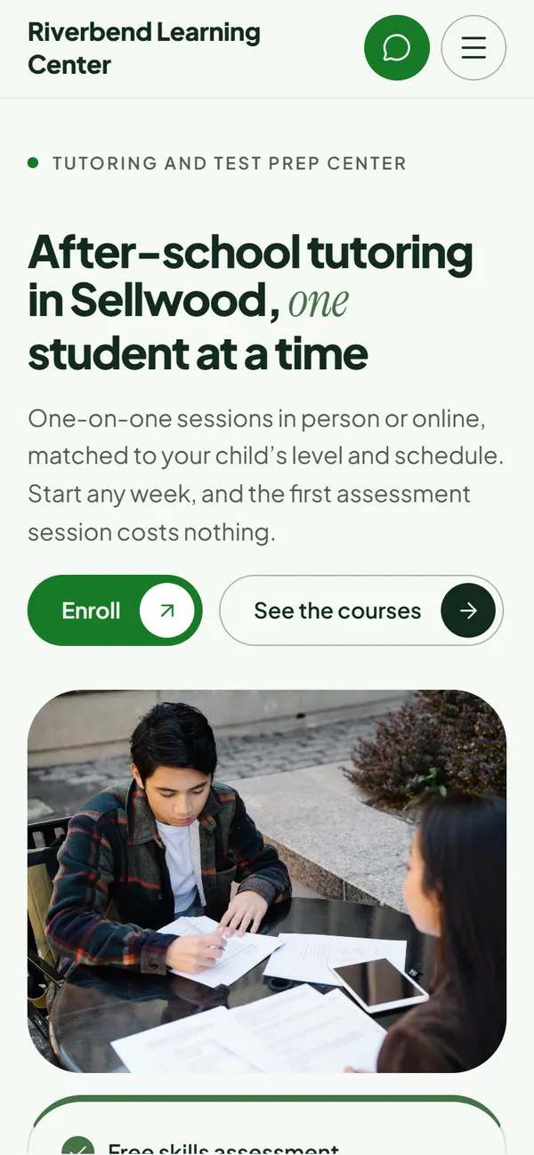 The first screen of Riverbend Learning Center on phone