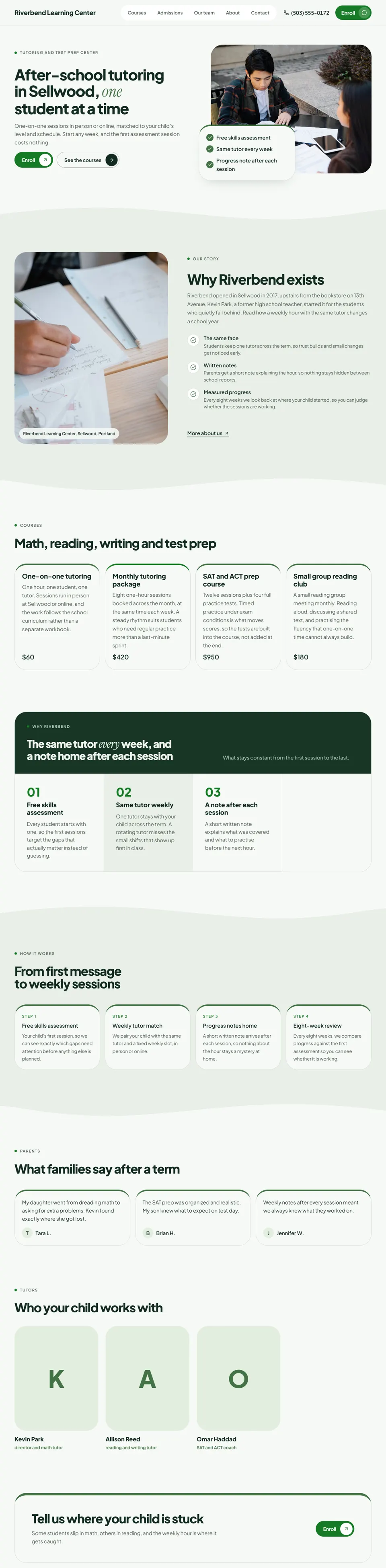 An example business site: Tutoring and test prep center