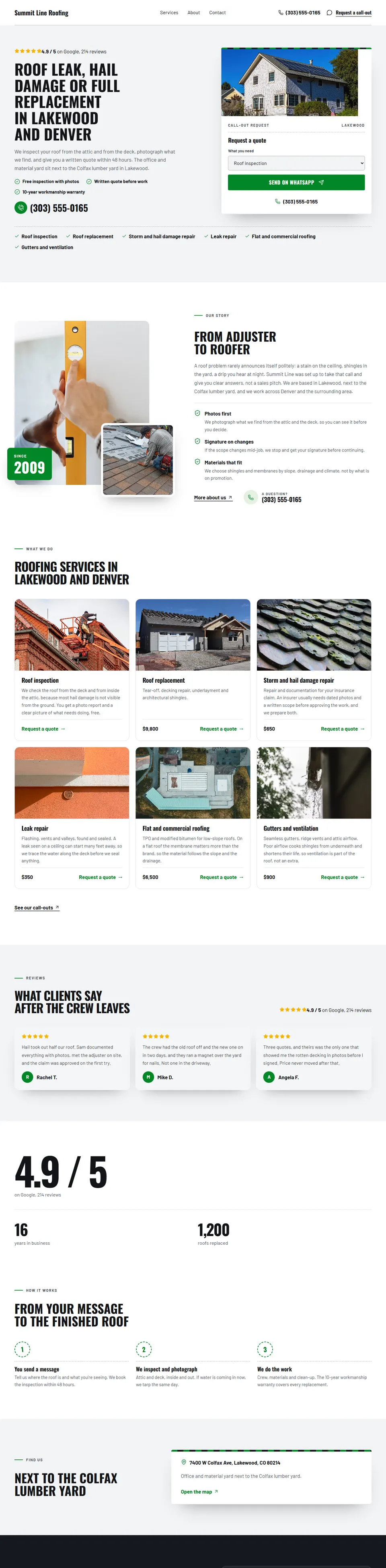An example business site: Roofing contractor