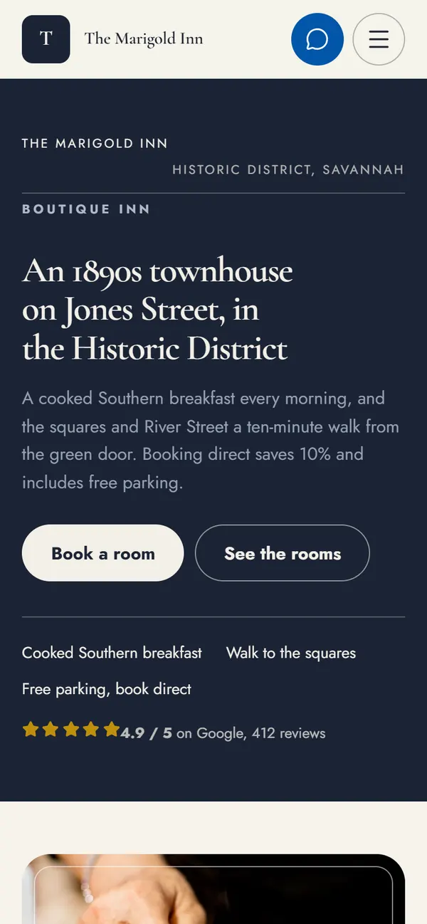 The first screen of The Marigold Inn on phone